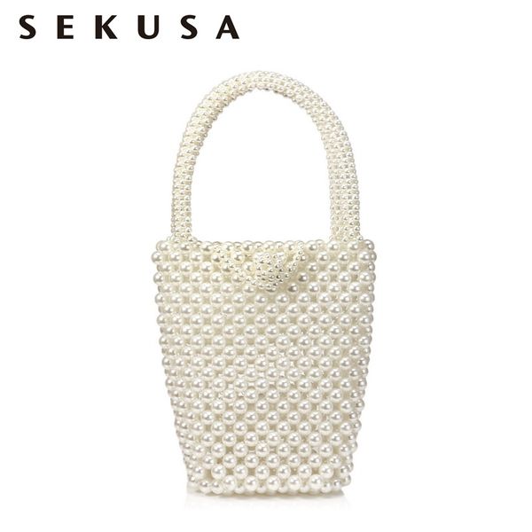 sekusa bucket brand design women clutch hollow style beaded ladies evening bags with shoulder party bag